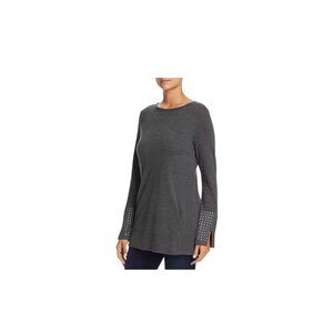 Nic And Zoe Studded Cuff Tunic Top Bell Sleeves Pockets Gray Sz PM
